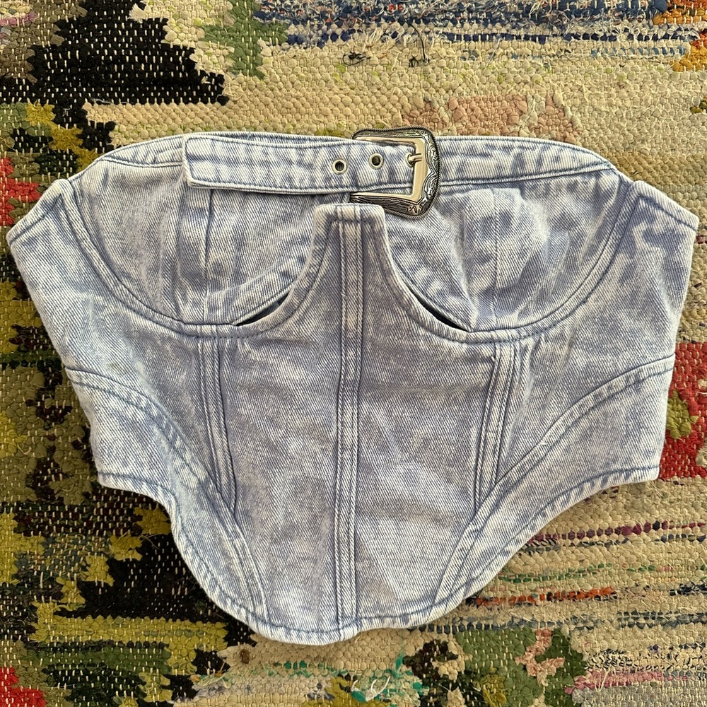 PrettyLittleThing denim strapless top